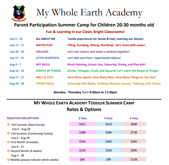 summer camp 20 to 30 months
